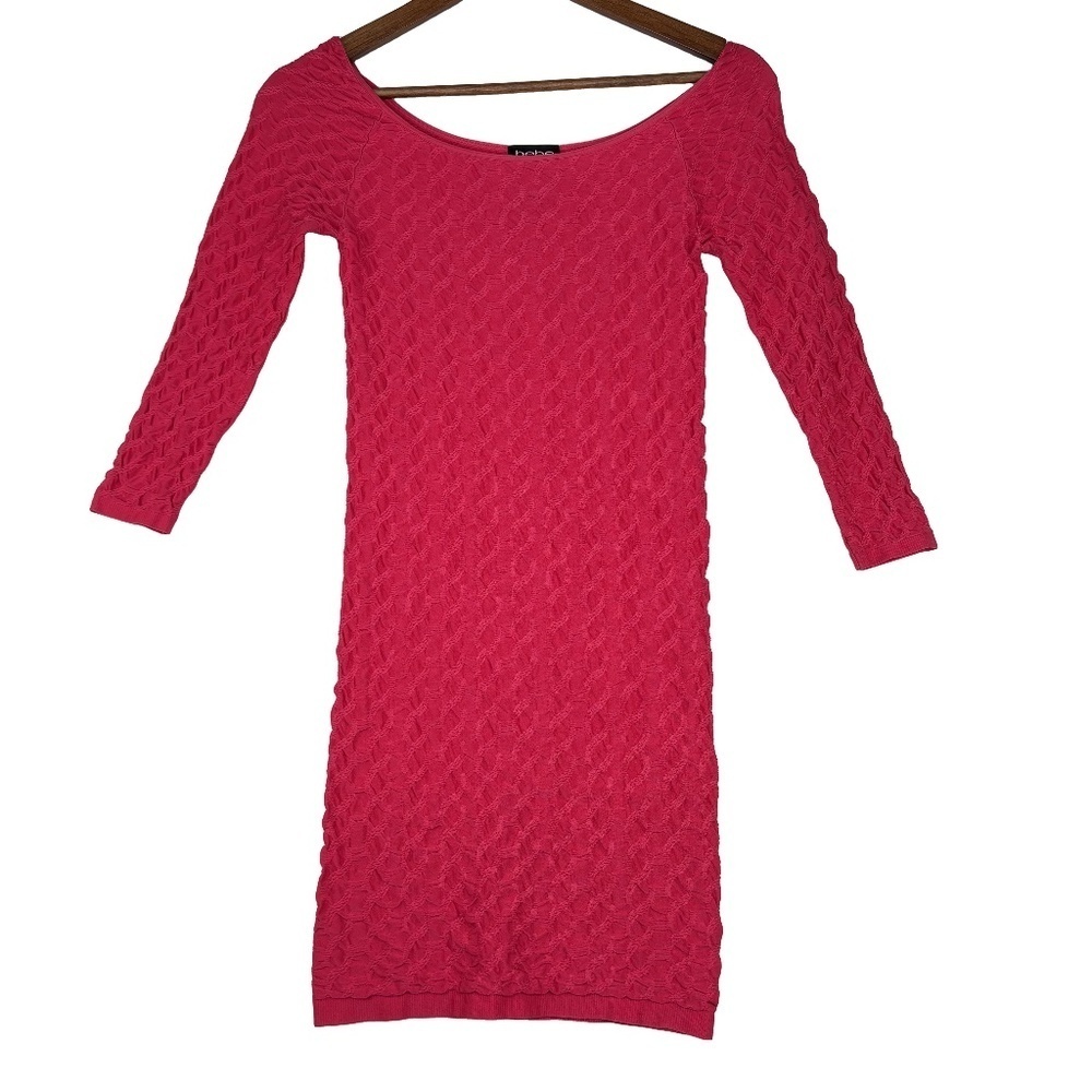 Bebe Pink Long Sleeve Mini Form Fitting Dress.  Size Small